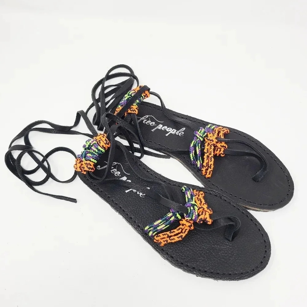 New Free People Black Rope Gladiator Tie Sandals 37